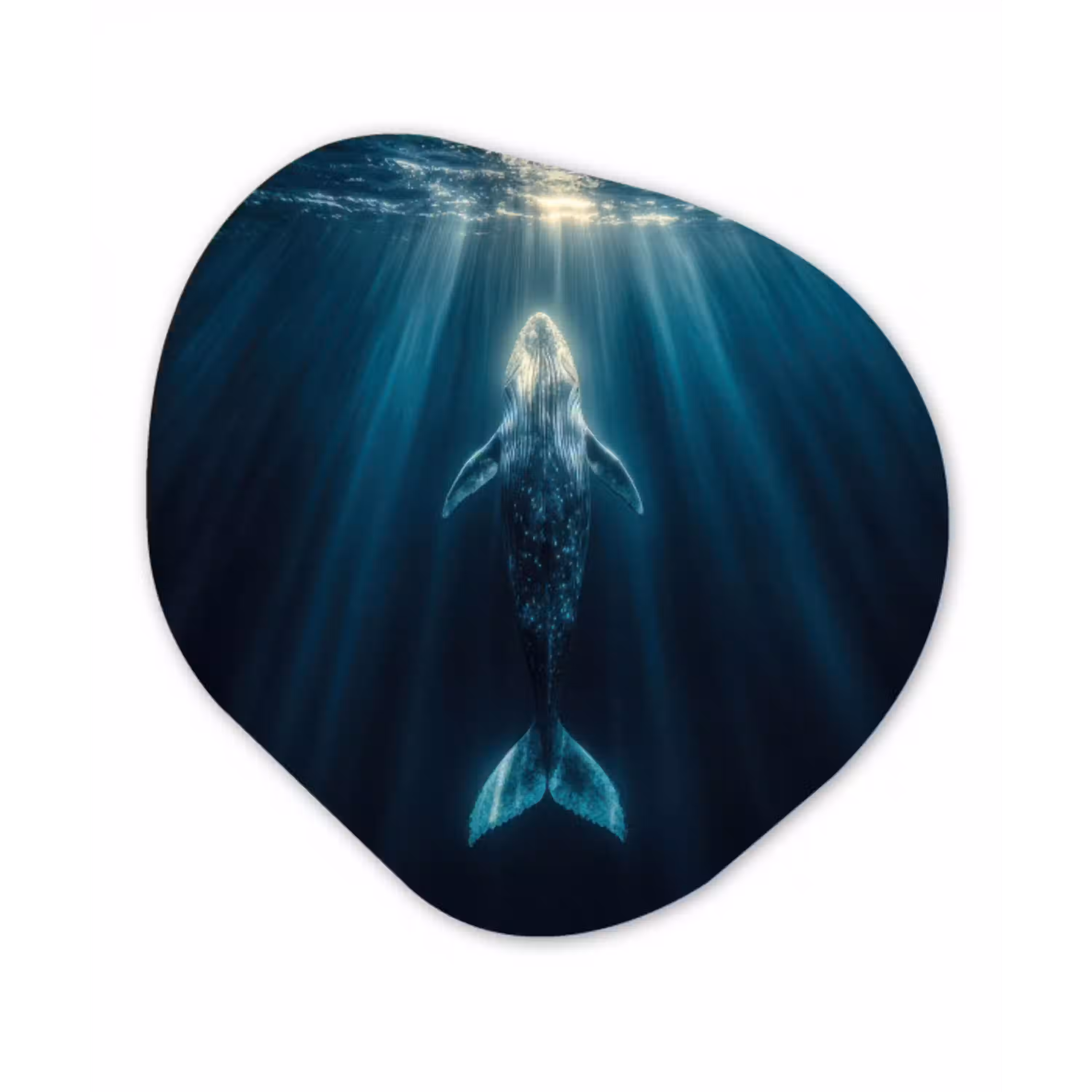 Walvis - Water - Zonnestralen - Blauw Wandcirkel Organisch Aluminium middel -3d