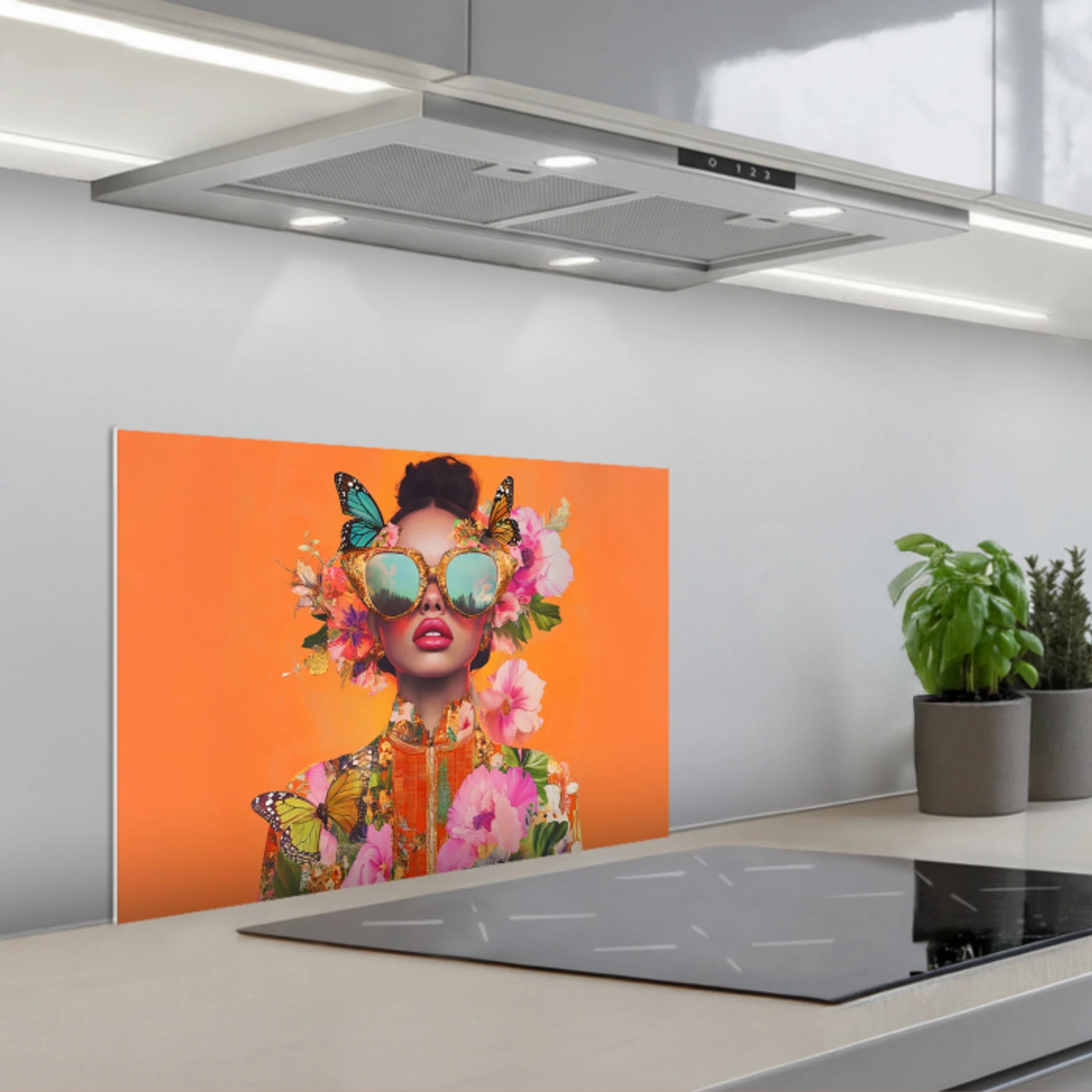 Vlinders - Vrouw - Zonnebril - Kleurrijk keuken achterwand spatscherm klein -3d_schuin