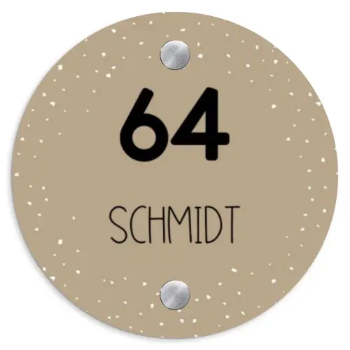 Beige met stippen - Modern Naambord Rond klein -3d