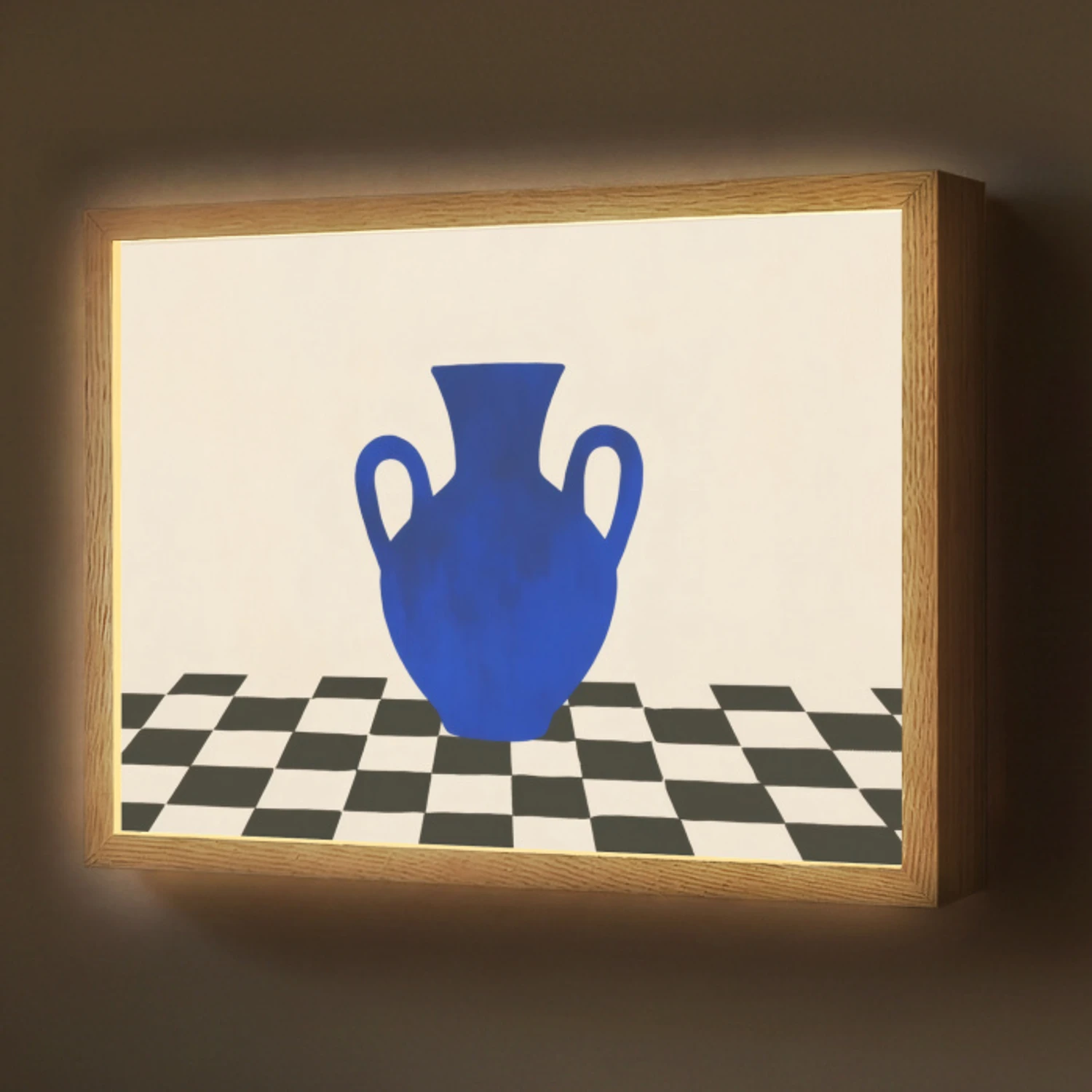 Vaas - Blauw - Geblokt - Modern Light Box met batterij (Wandlamp) middel -z3d_website