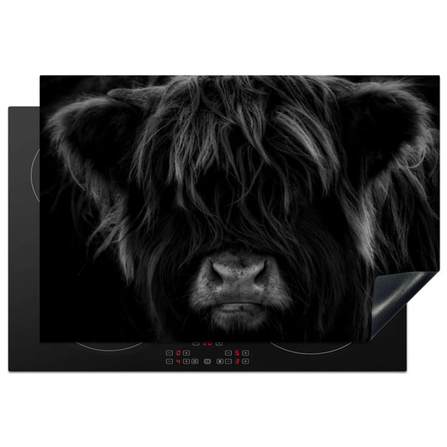 Schotse hooglander - Koe - Zwart - Wit - Dieren Inductie beschermer vinyl 3mm klein -3d