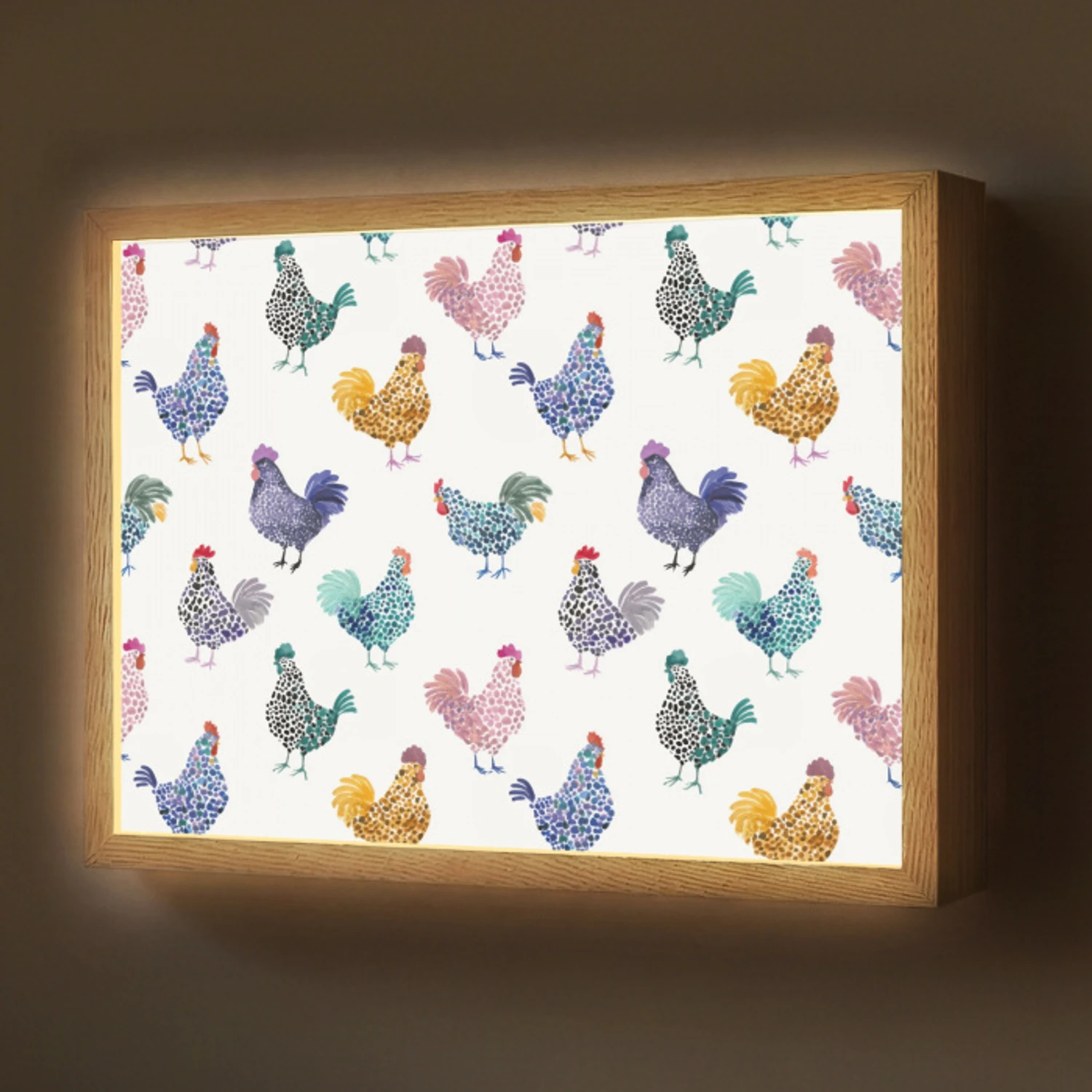 Kippen -Aquarel - Kleurrijk Light Box met batterij (Wandlamp) middel 907 -z3d_website