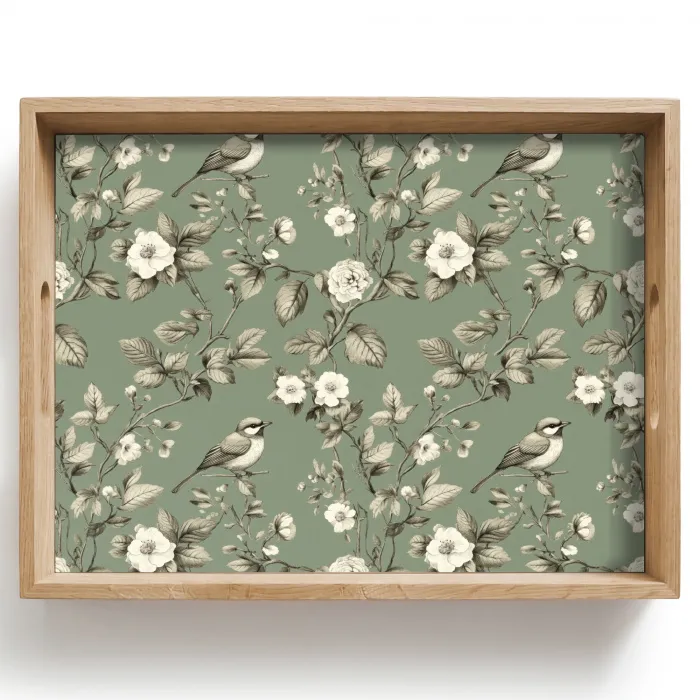 Botanisch - Vogels - Groen Dienblad Rechthoek middel 911 -z3d_shopping