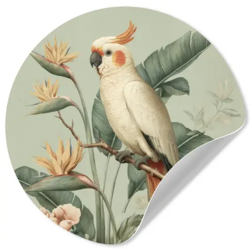 Gele kuifkaketoe - paradijsvogelbloemen - Groen Wandcirkel behangsticker klein -3d