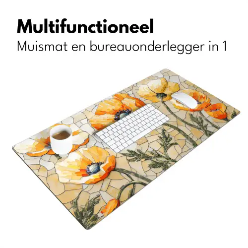 Klaprozen - Oranje - Mozaïek - Bladeren Muismat XXL klein -sfeer4