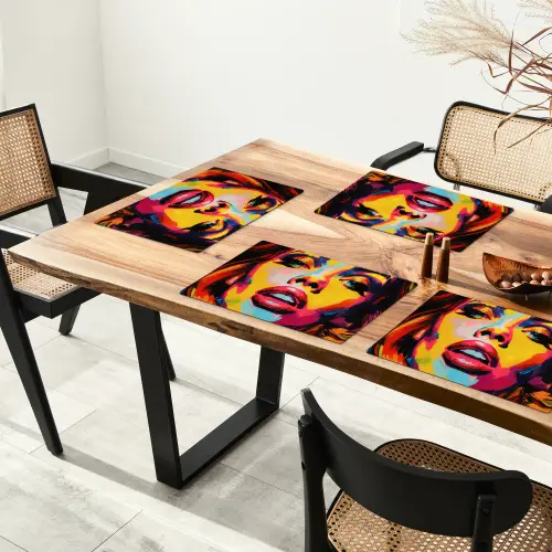 Vrouw - Gezicht - Kleurrijk Placemat vinyl groot -zzsfeer4_Kitchenyeah-website