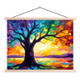Boom - Landschap - Natuur - Abstract - Kleurrijk textielposter latten blank klein -3d