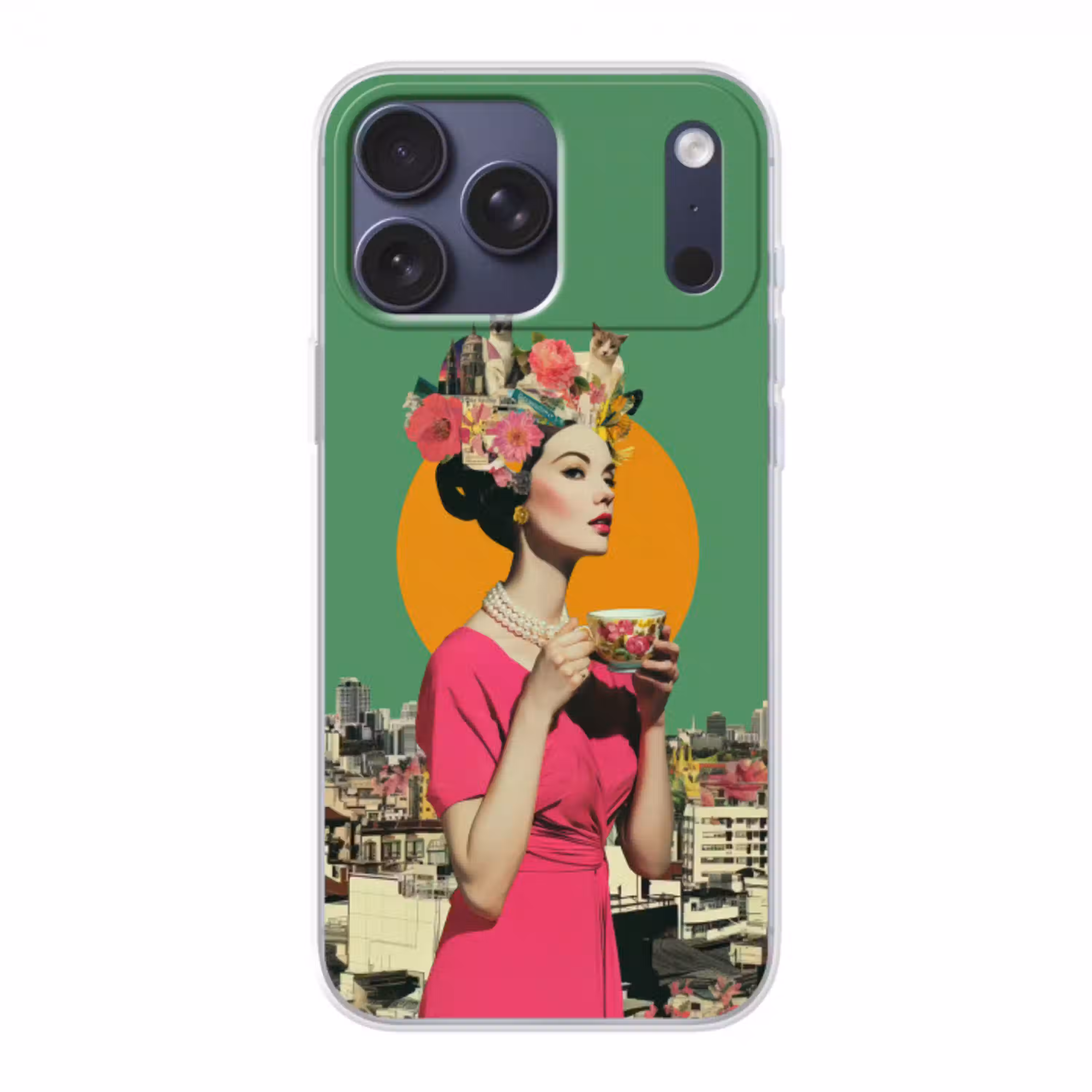 Retro - Vrouw - Stad - Zon Telefoonhoesje iPhone 17 Pro Max klein -3d
