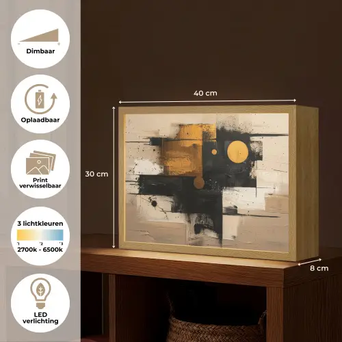 Abstract - Zwart - Goud - Modern Light Box met batterij (Wandlamp) middel -USP_websiteoverzichtNL