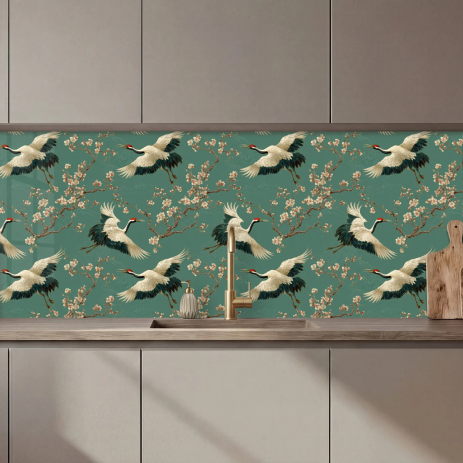 Kersenbloesem - Kraamvogels - Groen keuken achterwand 2 middel 871 zz_3dshopping