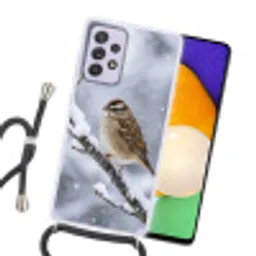 Vogel - Tak - Sneeuw - Winter Hoesje Samsung Galaxy A52 5G met koord klein -sfeer1