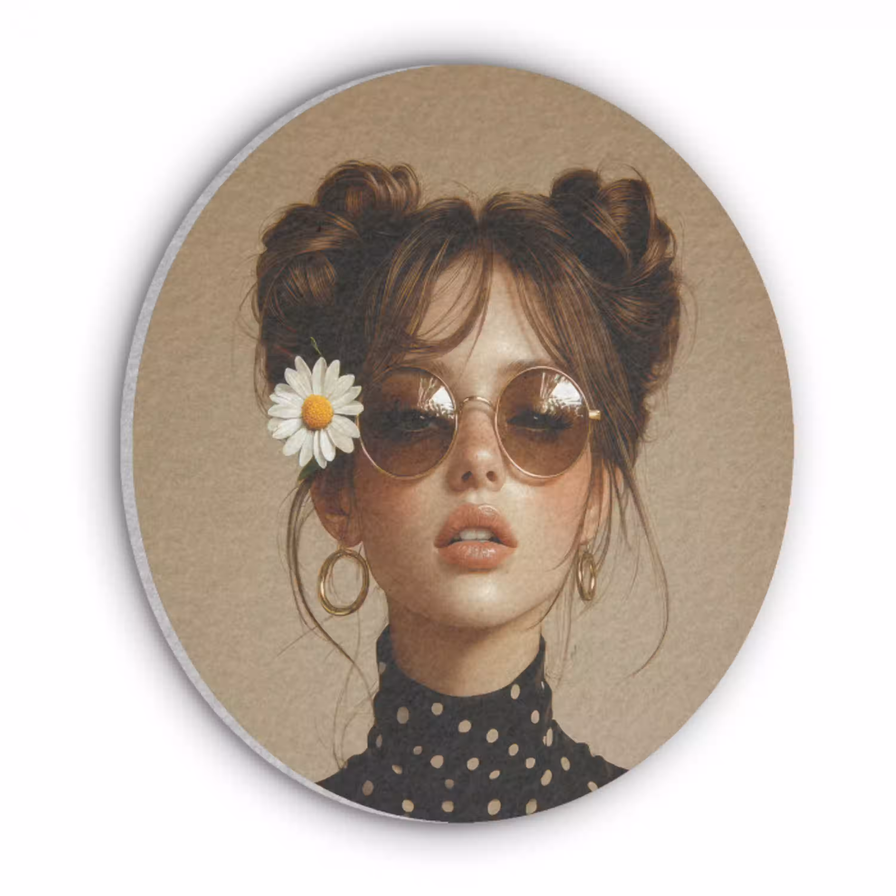 Vrouw - Beige - Bloem - Modern - Portret Akoestische PET Vilt - Rond klein -3d
