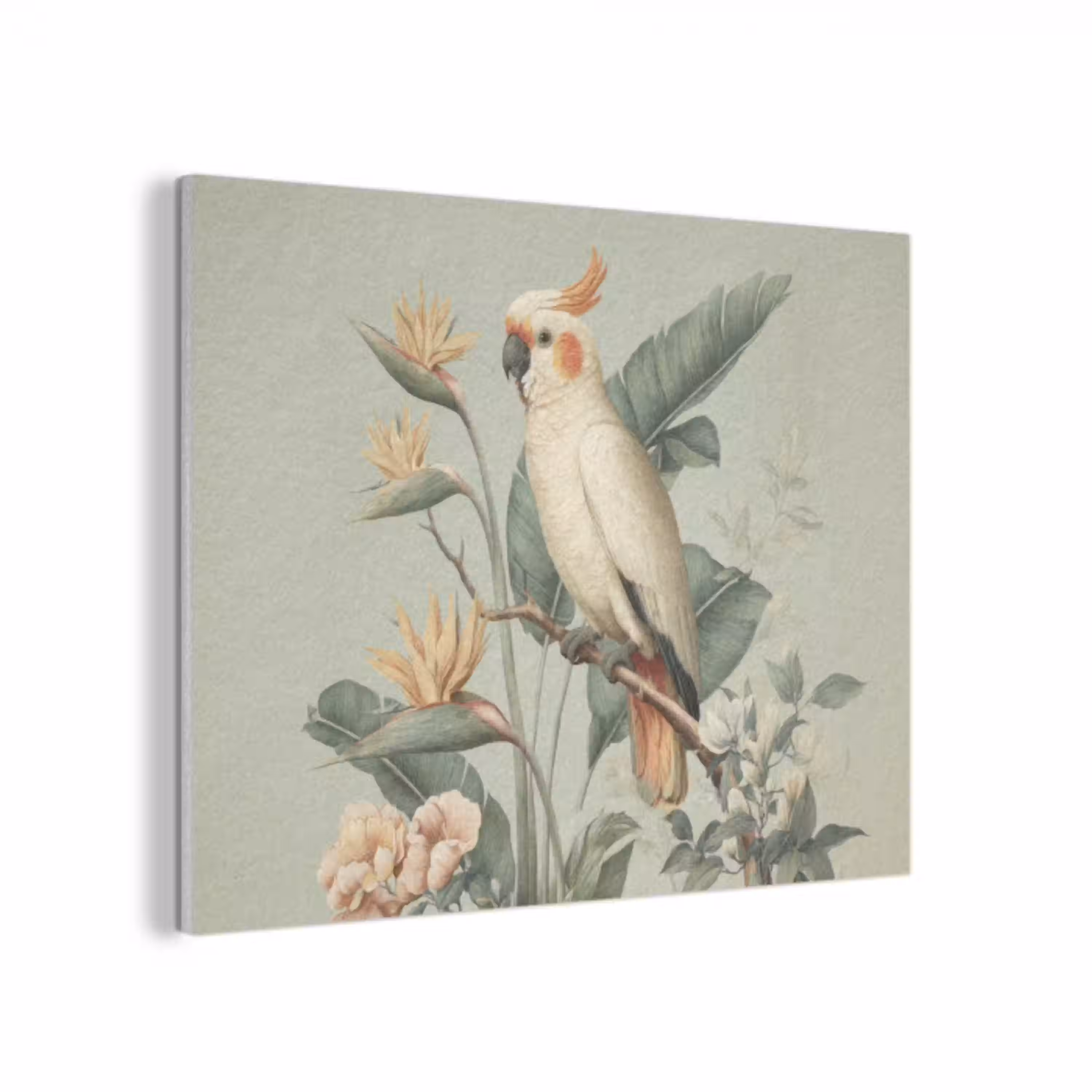 Gele kuifkaketoe - paradijsvogelbloemen - Groen PET vilt klein -3d