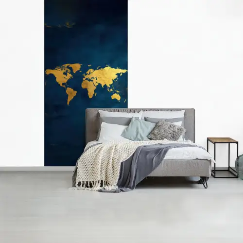 Wereldkaart - Goud - Donkerblauw fotobehang vinyl groot -slaapkamer