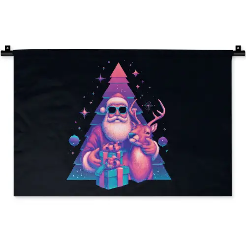Retro - Kerstman - Rendieren - Kerstboom Wandkleed katoen klein -zz3d