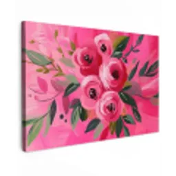 Bloemen - Verf - Roze Tuinposter op houten frame 2 cm dik klein -3d