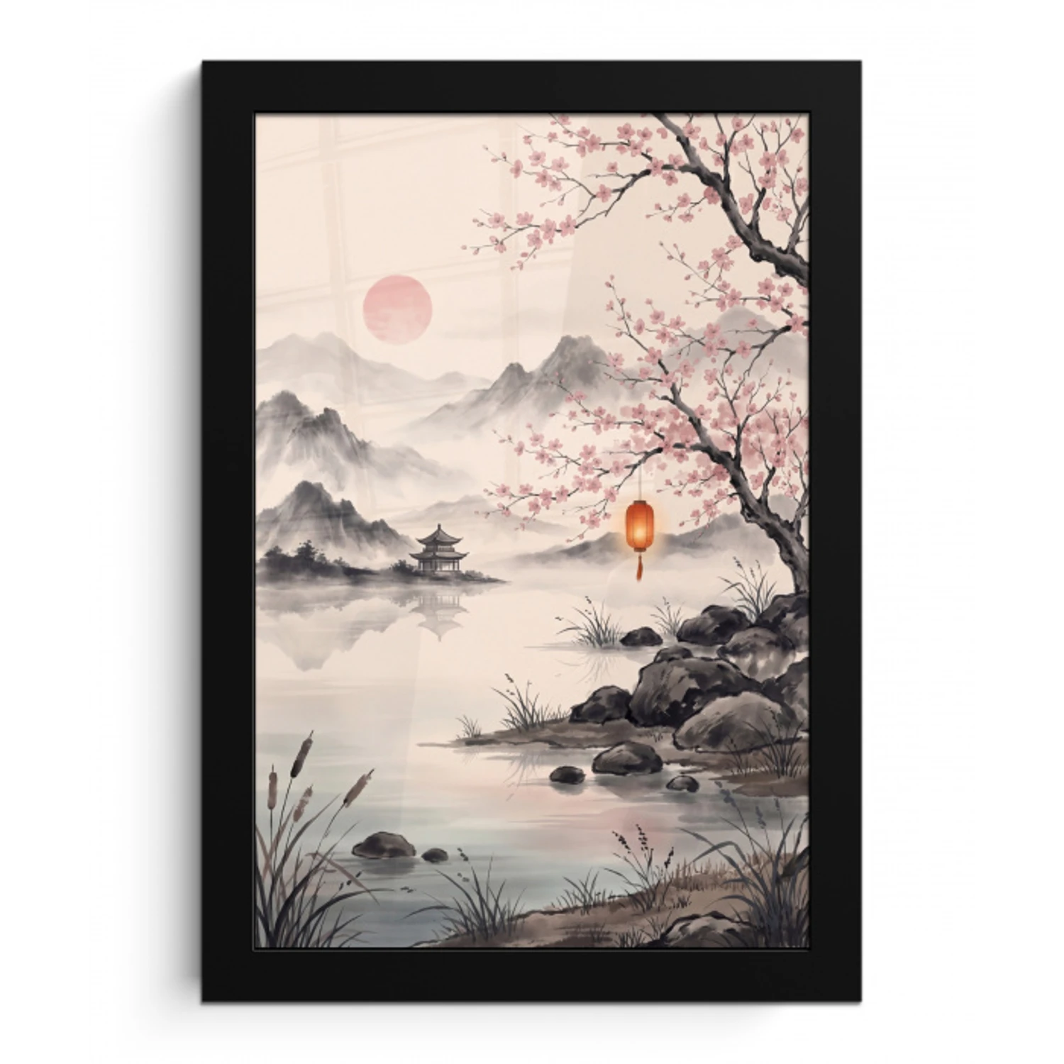 Zon - Japans - Traditioneel fotolijst zwart zonder passe partout klein -3d
