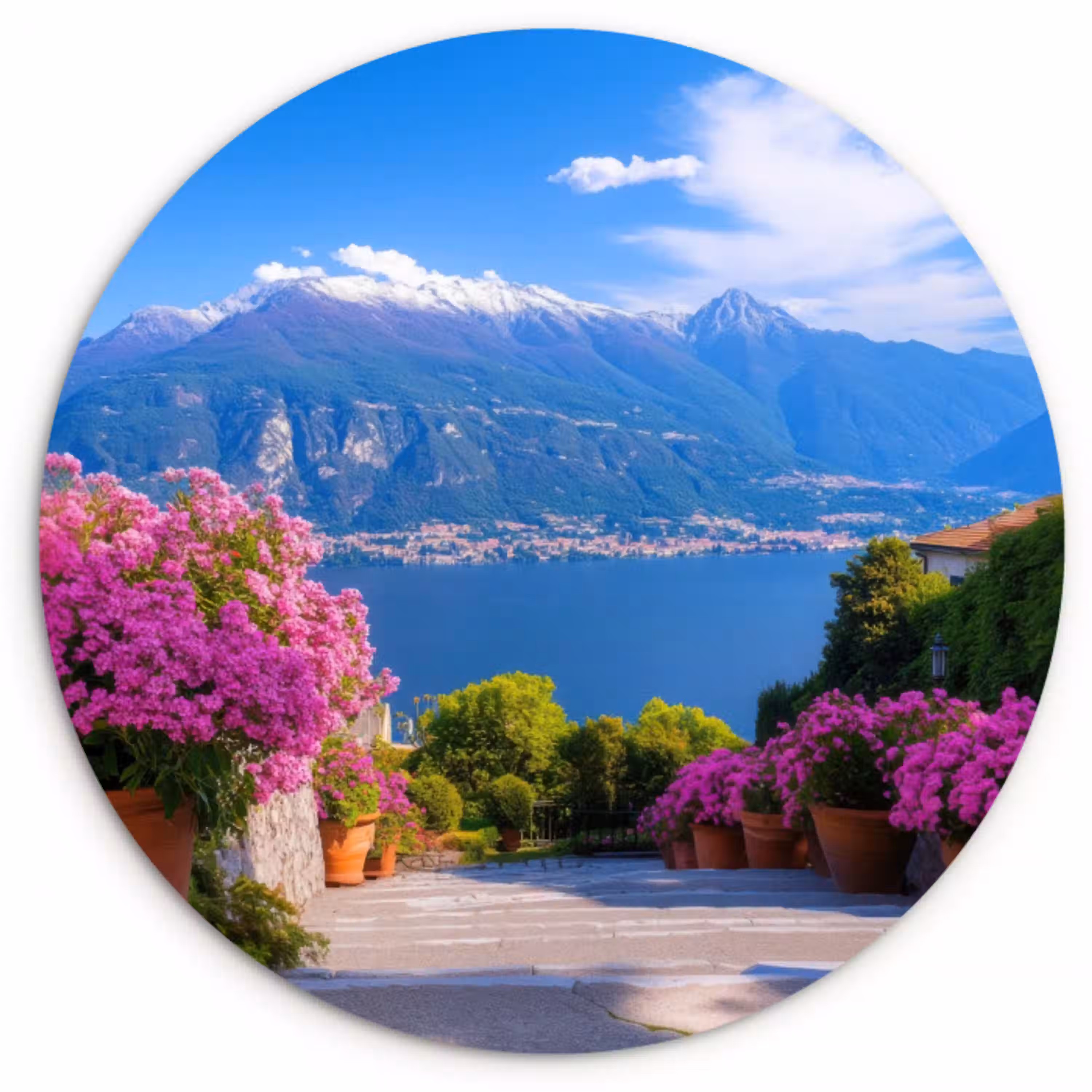 Lake Como - Italië - Landschap Wandcirkel plexiglas klein -3d
