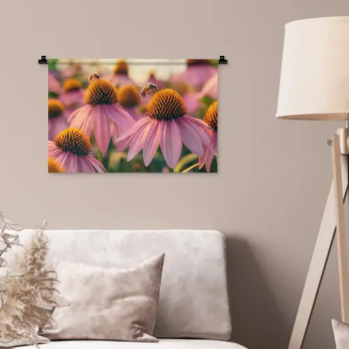 Bloemen - Paars - Bijen Wandkleed katoen klein -sfeer4