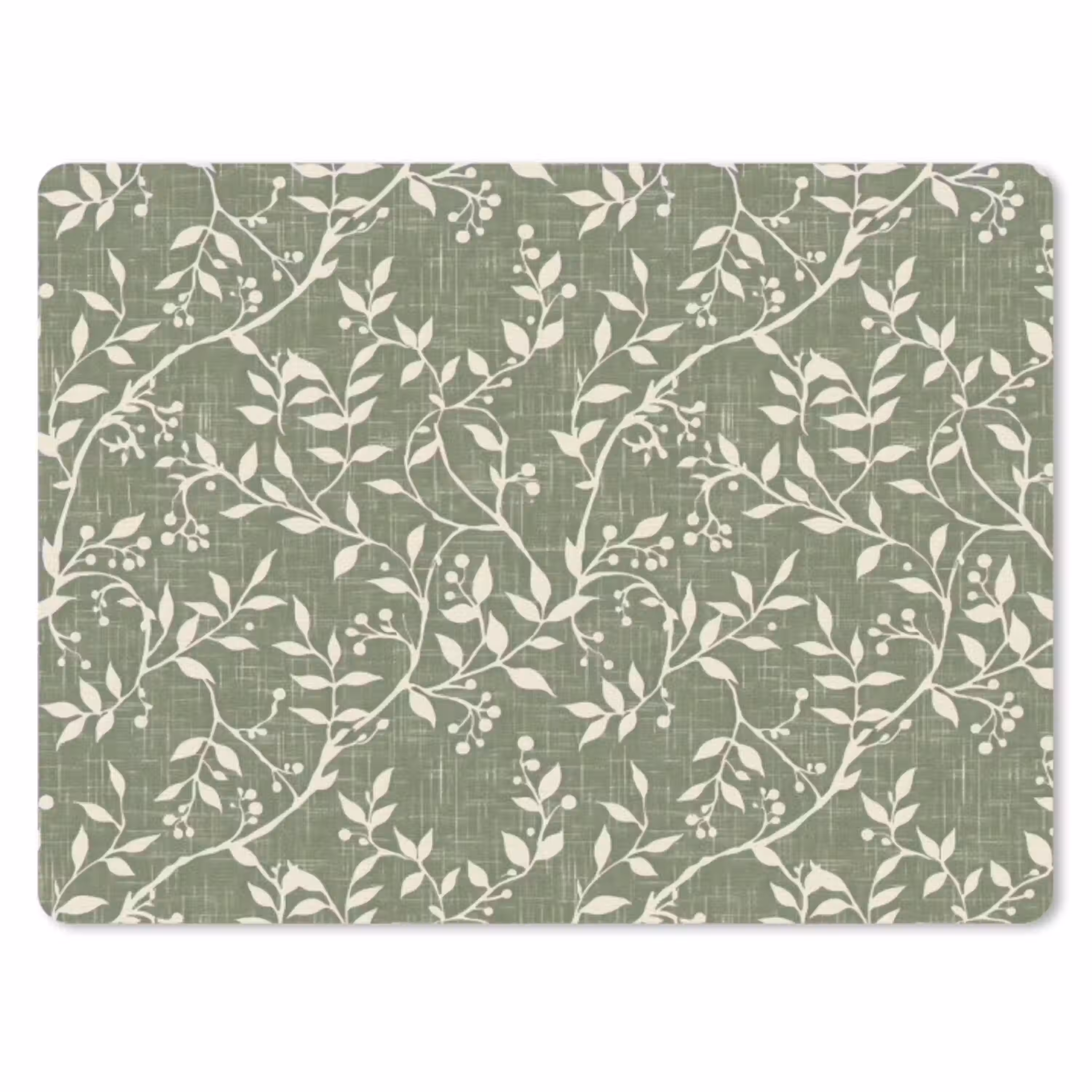 Saliegroen - Botanisch - Takken - Besjes - Linnen - Patroon muismat rubber klein 262 -3d