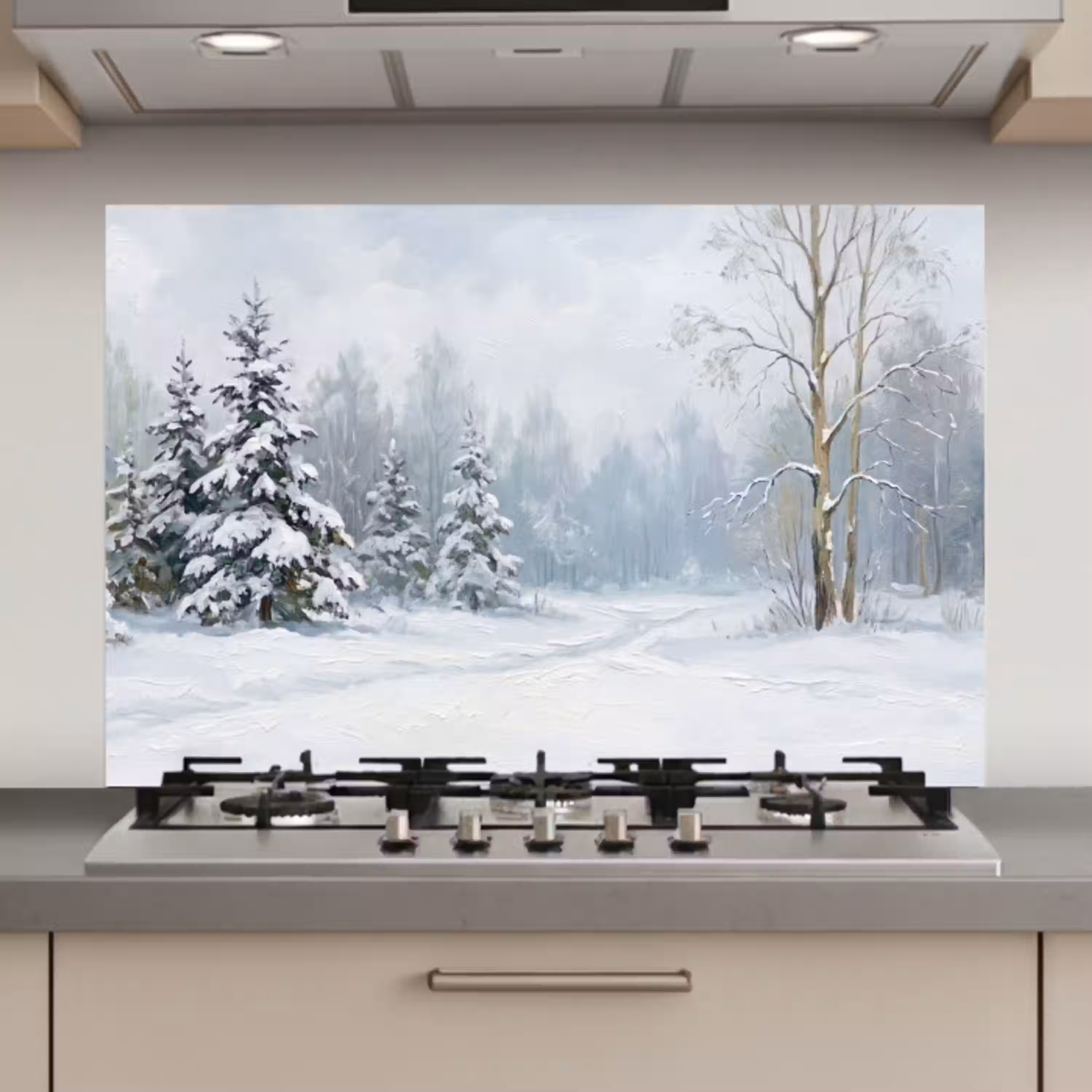 Bospad - Dennen - Sneeuw - Winter - Rustgevend keuken achterwand spatscherm klein -3d_website