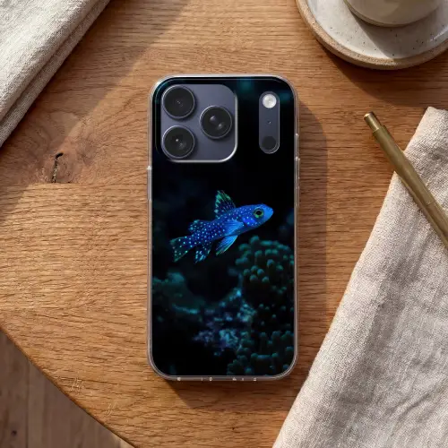 Vis - Stippen - Koraal - Blauw Telefoonhoesje iPhone 17 Pro klein -sfeer1