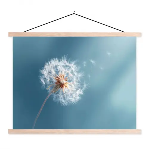 Paardenbloem - Wind - Blauw textielposter latten blank klein -3d