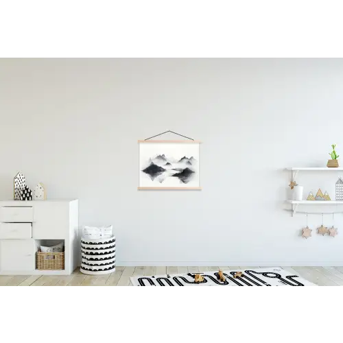 Bergen - Mistig - Water - Wit textielposter latten blank klein -kinderkamer