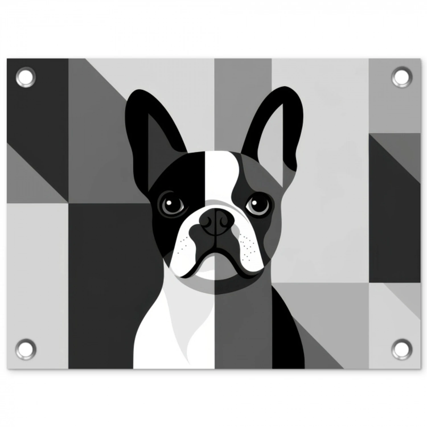 Buldog - Zwart - Abstract - Vlakken tuinposter los doek klein -3d