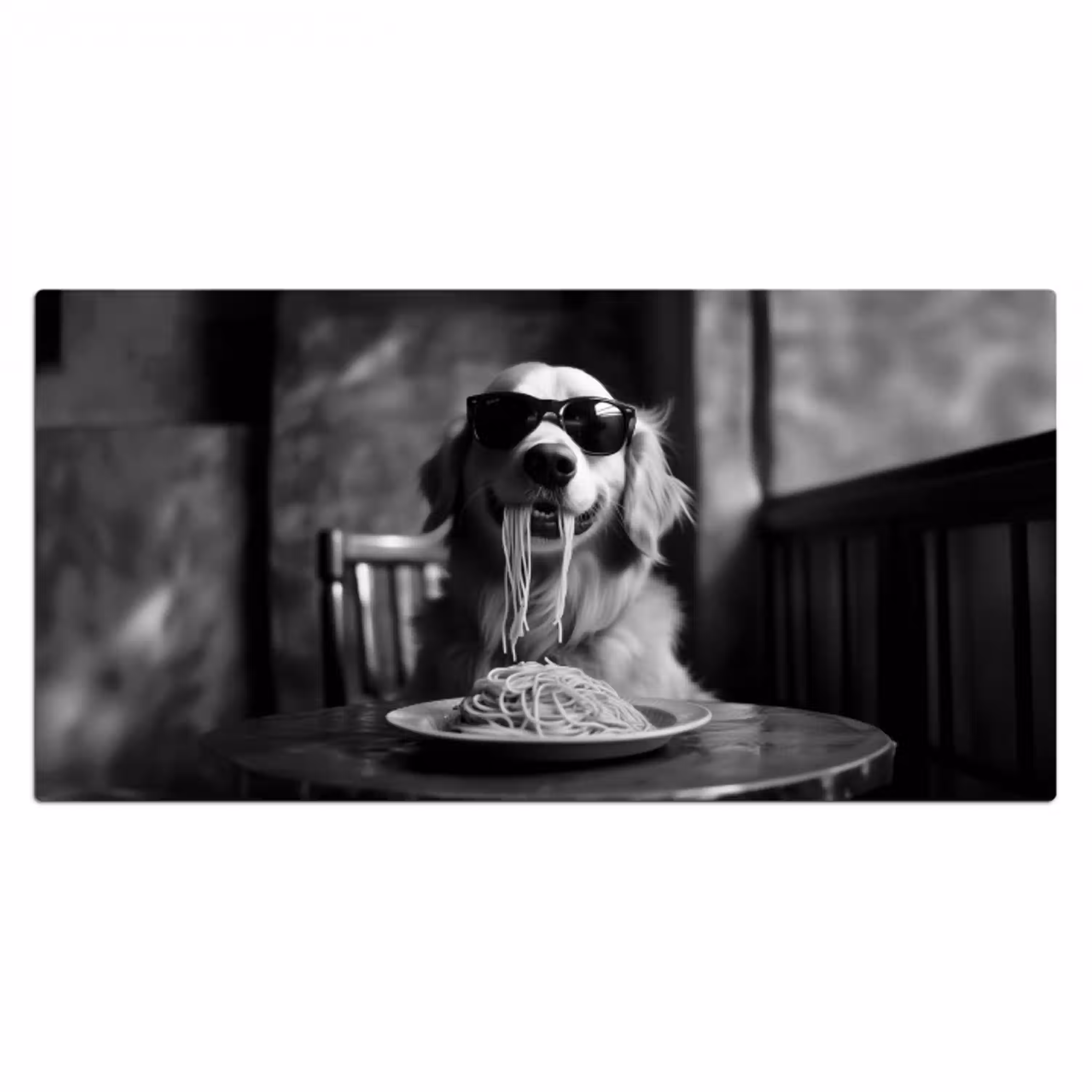 Golden Retriever - Hond - Vrolijk -  Bord spaghetti - Zwart - wit Muismat XXL klein -3d_leeg