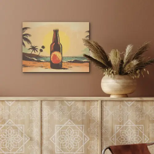 Bierfles - Zonsondergang - Palmbomen - Zee PET vilt klein -sfeer4