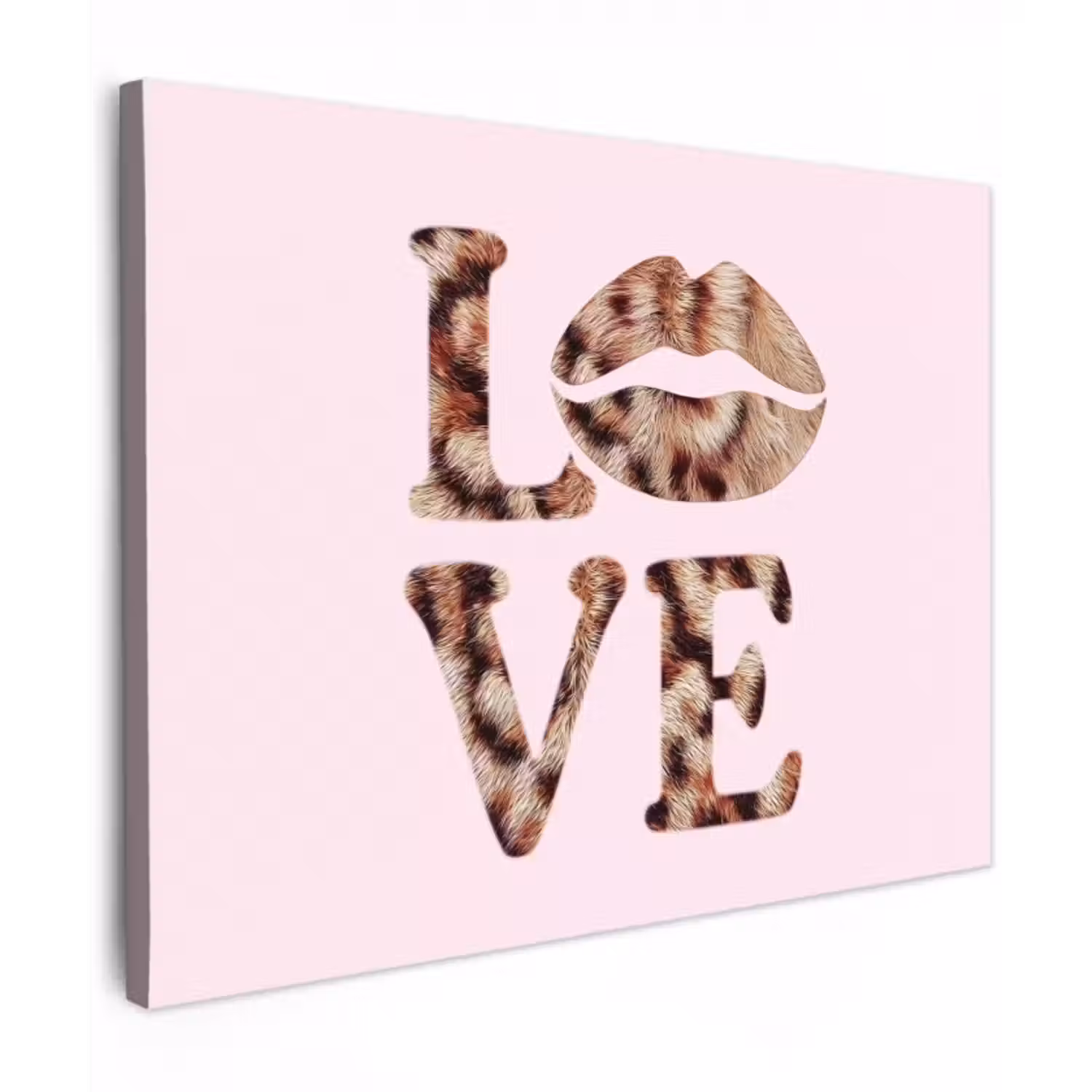 Canvas schilderij - Tekst - Love - Pantervacht - Lichtroze