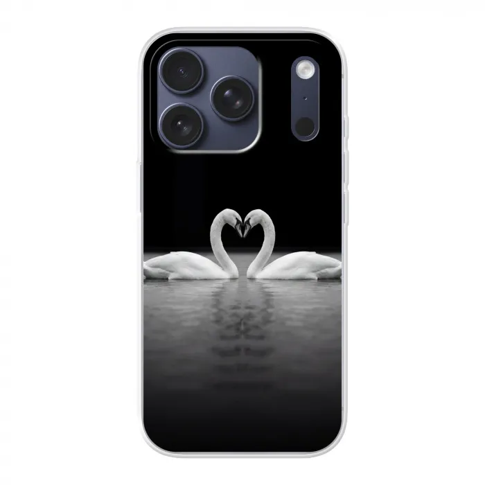 Zwanen - Hart - Zwart - Wit Telefoonhoesje iPhone 17 Pro klein -3d