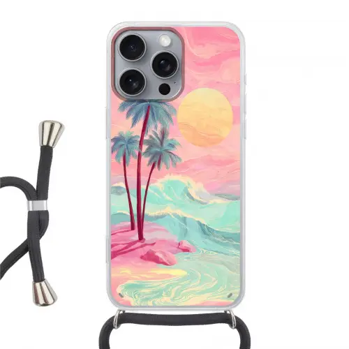 Palmbomen - Golven - Zee Hoesje iPhone 16 Pro Max met koord klein -3d