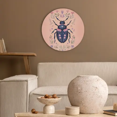 Kever - Donkerblauw - Bloemen - Sierlijk Akoestische PET Vilt - Rond klein -sfeer1
