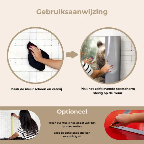 Bruine beer - Wilde dieren - Bloemen - Planten keuken achterwand spatscherm klein -gebruiksaanwijzing_NL