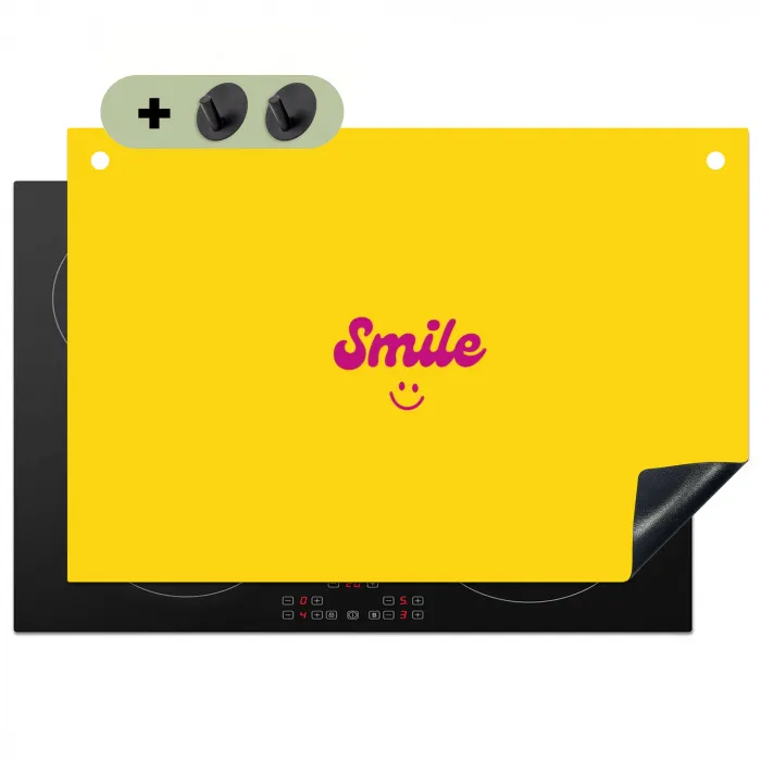 Smile - Geel - Roze Inductie beschemer met haakjes klein -3d