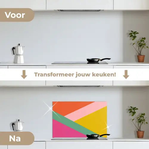 Driehoeken - Kleurrijk - Abstract keuken achterwand spatscherm klein -voor_na_NL