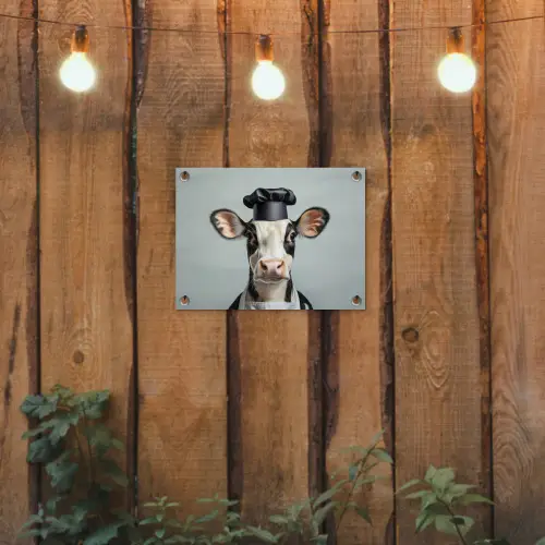 Koe - Zwart - Wit - Kok tuinposter los doek klein -sfeer1