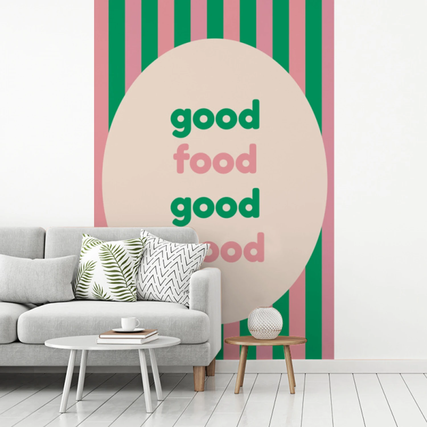Gestreept - Quote - Ovaal - Roze fotobehang vinyl groot -woonkamer