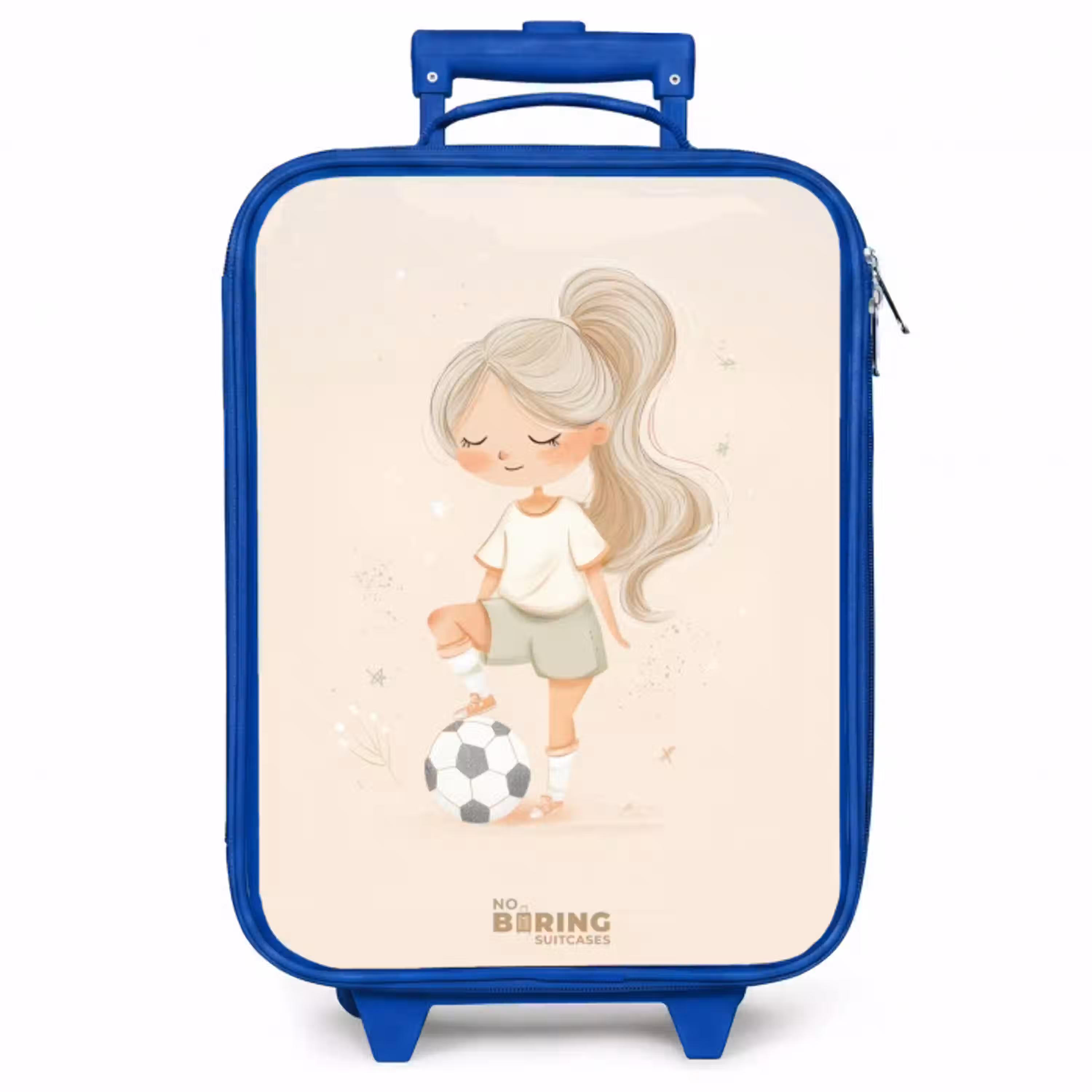 Meisje met een voetbal in beige kleuren Kinderkoffer - Blauw klein -zzz_website3d