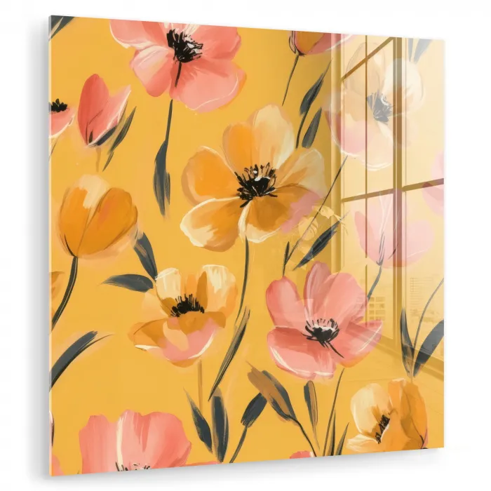 Bloemen - Geschilderd - Geel plexiglas 5mm klein -zzzproduct_nieuw