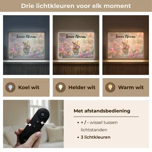 Hamster - Bloemen - Roze - Oranje Light Box met batterij (Wandlamp kind) middel -USP_lichtkleurNL