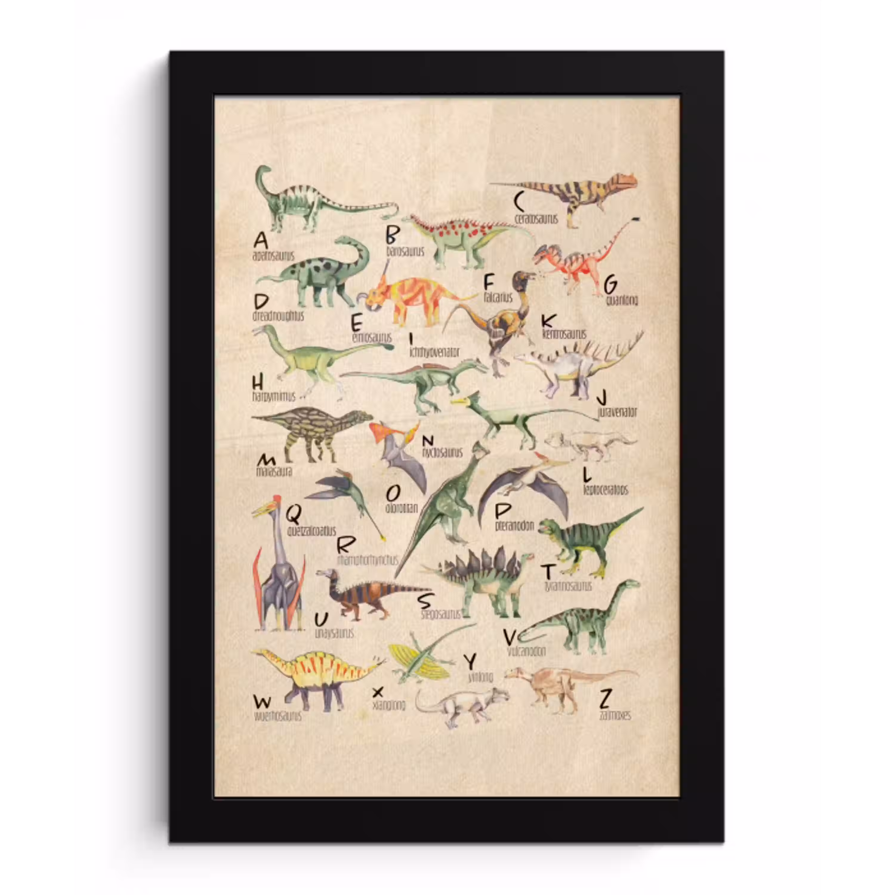 Alfabet - Dino - Dinosaurus - Educatief - Retro - Kinderen fotolijst zwart zonder passe partout klein -3d