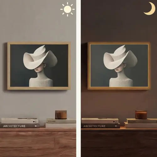 Vrouw - Golvende - Hoed Light Box met batterij (Wandlamp) middel -sfeer3