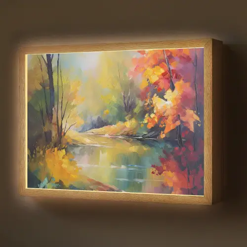 Landschap - Olieverf - Rivier - Kleurrijk Light Box met batterij (Wandlamp) middel -z3d_website
