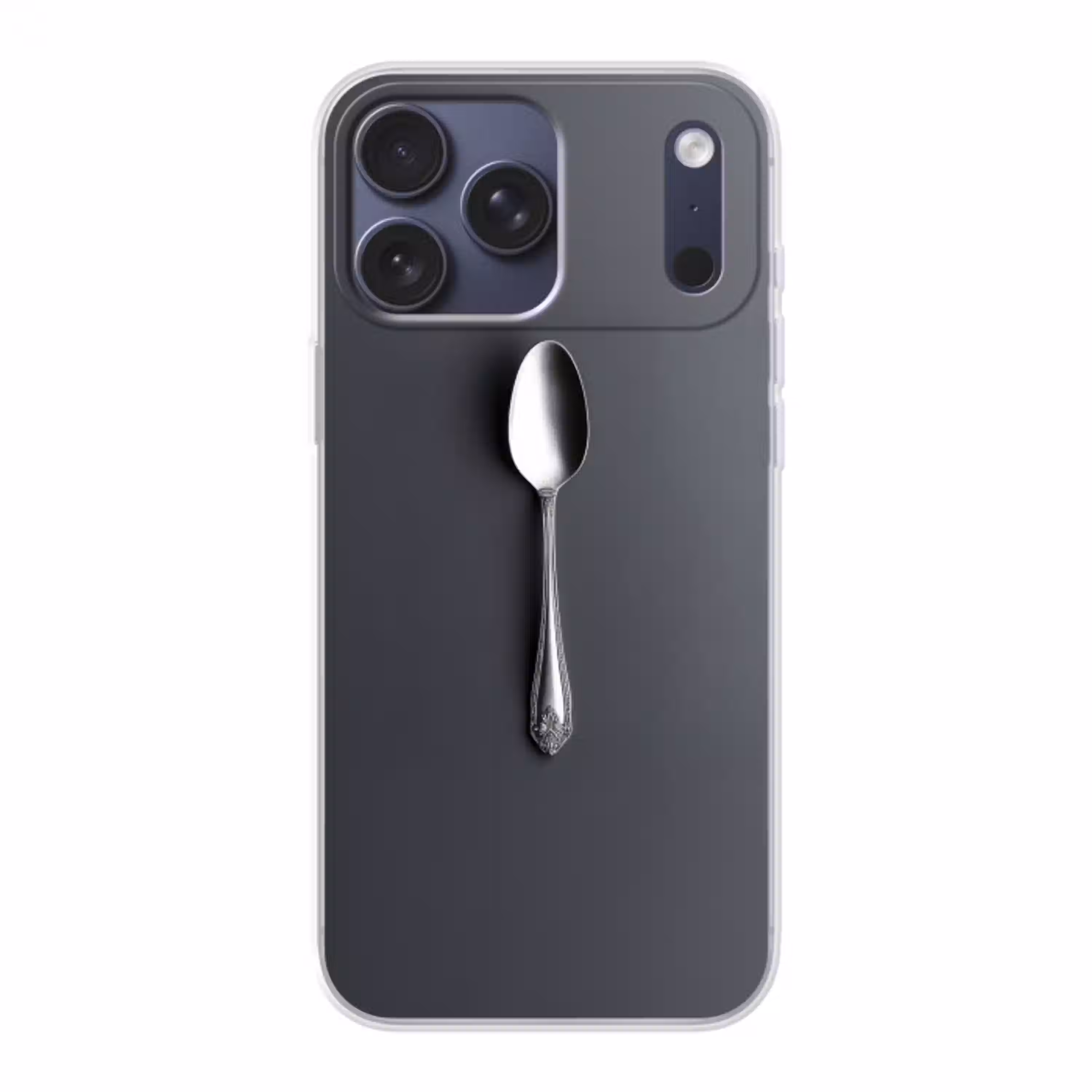Zilver - Metaal - Lepel Telefoonhoesje iPhone 17 Pro Max klein -3d
