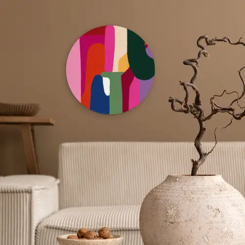 Kleurvakken - Recht - Rond - Abstract Wandcirkel kunststof plaat 5mm dik klein -sfeer1