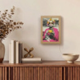 Vrouw - Kat - Bloemen - Kopje - Retro Light Box met kabel (Tafellamp) klein -sfeer2