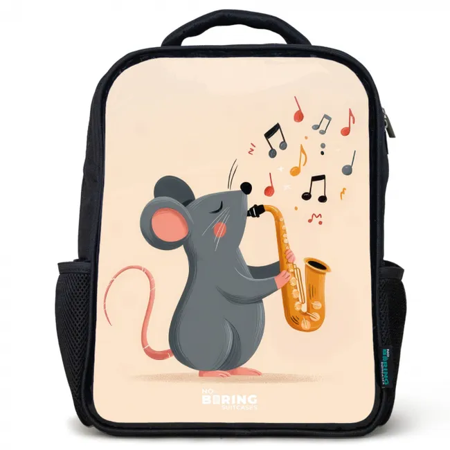 Muis - Saxofoon - Muziek Rugzak - Zwart middel -3d